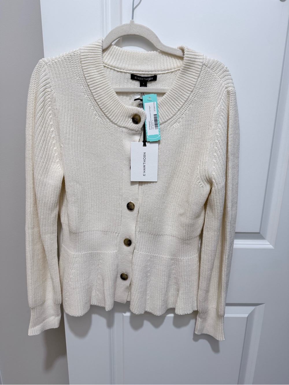 41 Hawthorn Cream Button-Front Peplum Cardigan